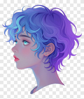 Stylized Portrait Of A Girl With Blue And Purple Hair PNG