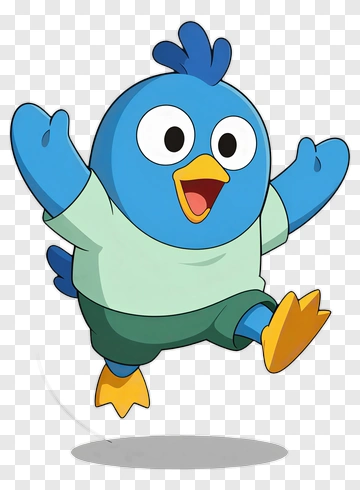 Cartoon Blue Bird Jumping With Excitement PNG