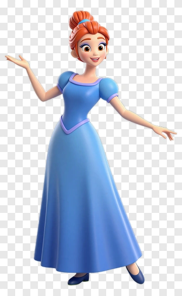 Cartoon Princess In A Blue Dress PNG