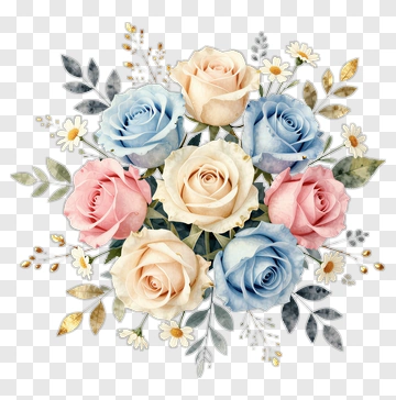 Colorful Floral Bouquet With Roses And Leaves PNG