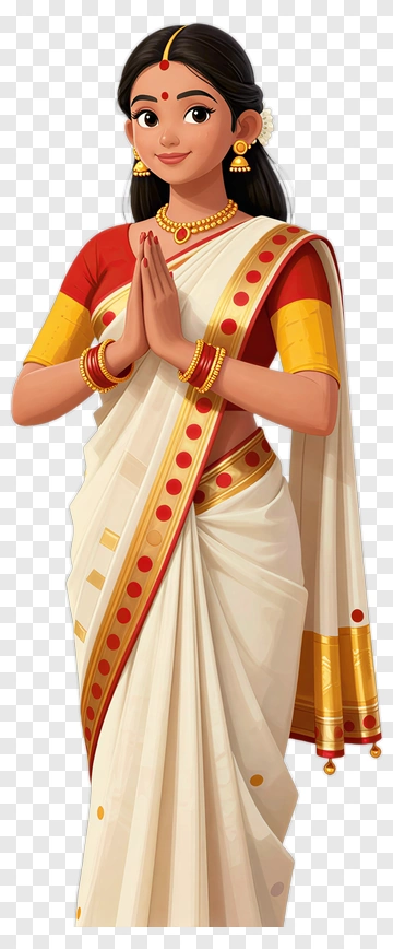Woman In Traditional Indian Saree With Praying Gesture PNG