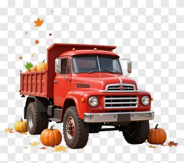 Red Truck Loaded With Pumpkins PNG