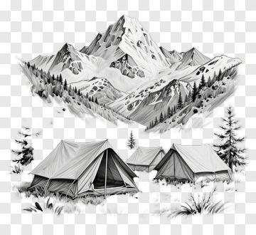 Camping Tents In A Mountain Landscape PNG