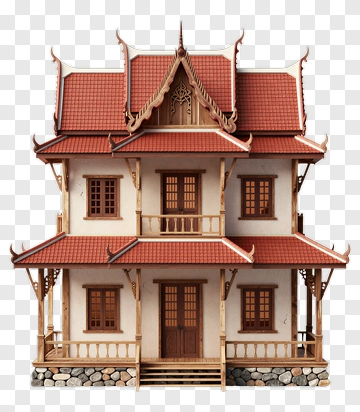 Traditional Thai House With Red Roof PNG
