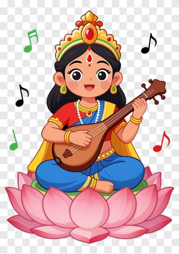Cartoon Goddess Playing A Musical Instrument On A Lotus PNG