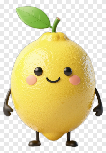 Cartoon Lemon Character With A Leaf PNG