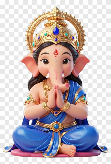 3D Ganesha Statue With Praying Hands PNG