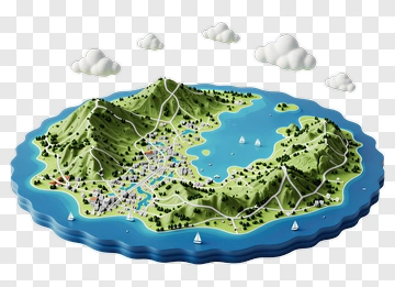 Illustrated Island Landscape With Mountains And Water PNG