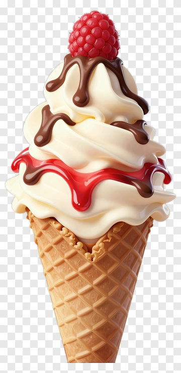 Ice Cream Cone With Raspberry And Chocolate Drizzle PNG