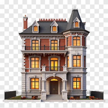 Elegant Victorian Mansion With Illuminated Windows PNG