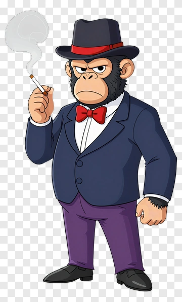Cartoon Monkey In A Suit Holding A Cigarette PNG