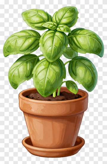 Basil Plant In A Pot PNG