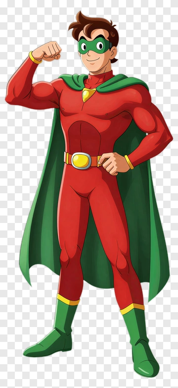 Superhero In Red Costume With Green Cape PNG
