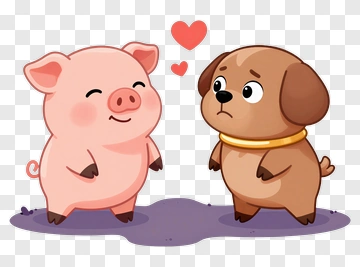 Cartoon Pig And Dog With Hearts PNG