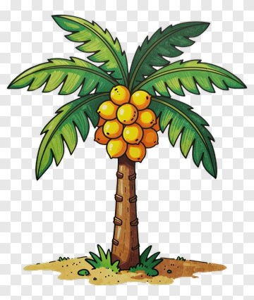 Cartoon Palm Tree With Yellow Fruits PNG
