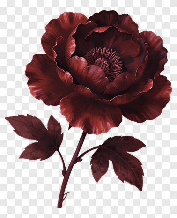 Dark Red Flower With Leaves PNG