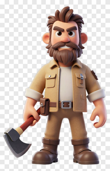 3D Lumberjack Holding An Axe PNG