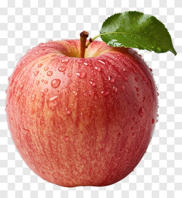 Fresh Red Apple With Leaf And Water Droplets PNG