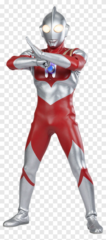 Superhero Posing In Red And Silver Costume PNG