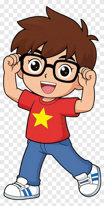 Cartoon Boy Wearing Glasses And Red T-Shirt PNG