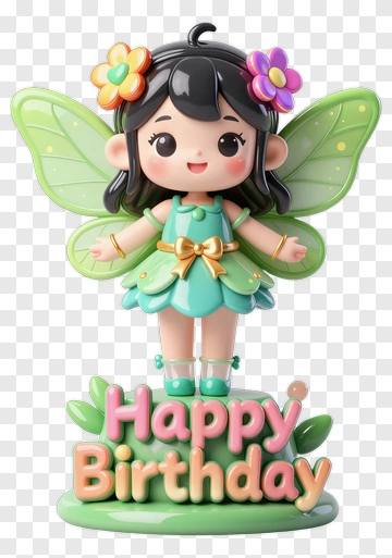 Cartoon Fairy Holding A Happy Birthday Sign PNG