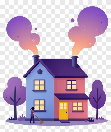 Cartoon House With Colorful Smoke PNG