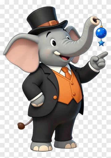 Cartoon Elephant In A Top Hat And Tuxedo PNG