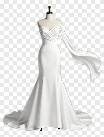 Elegant White Evening Dress PNG
