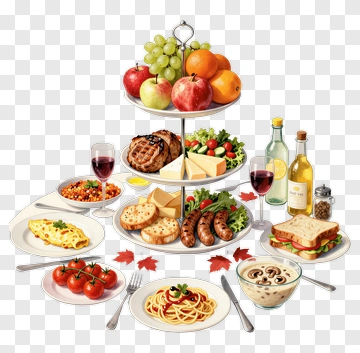 Assorted Food Platter With Wine And Fruits PNG