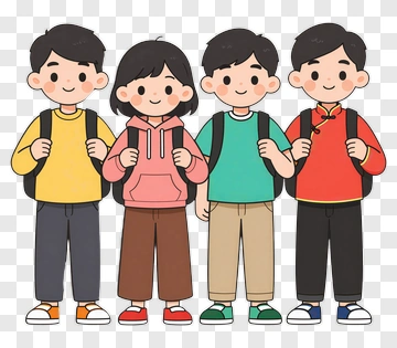 Cartoon Children Holding Backpacks PNG