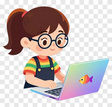 Cartoon Girl Using A Laptop PNG
