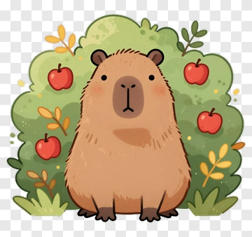 Cartoon Capybara Surrounded By Apples PNG