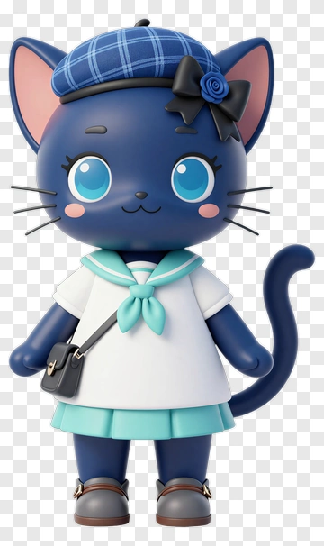 3D Cat Character In School Uniform PNG
