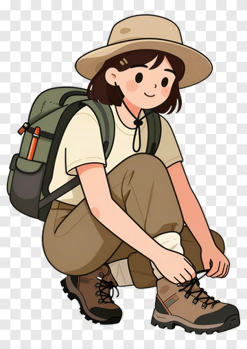 Hiking Girl Tying Her Boots PNG