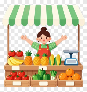 Cartoon Fruit And Vegetable Market Stall PNG