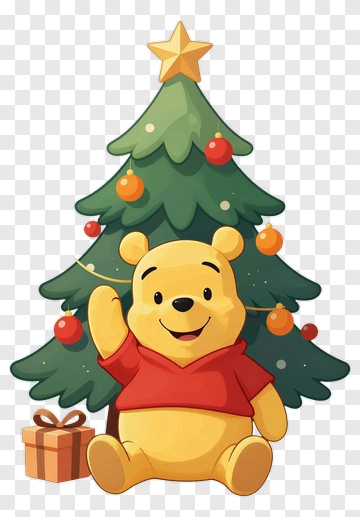 Cartoon Bear Sitting By A Christmas Tree PNG