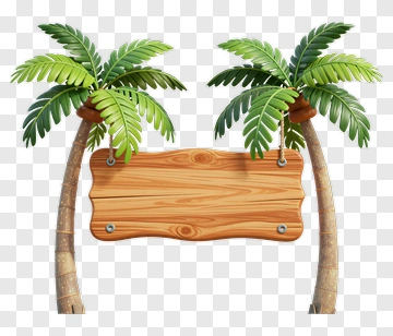 Wooden Sign Surrounded By Palm Trees PNG