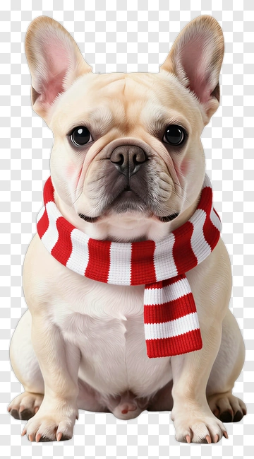 French Bulldog Wearing A Red And White Scarf PNG