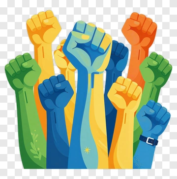 Colorful Fists Raised Together PNG