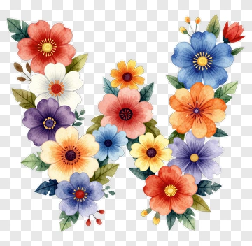 Colorful Floral Letter W PNG