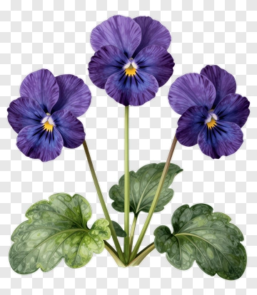 Purple Pansy Flowers With Green Leaves PNG
