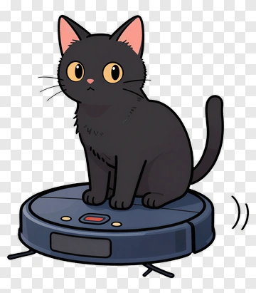 Black Cat Sitting On A Robotic Vacuum PNG