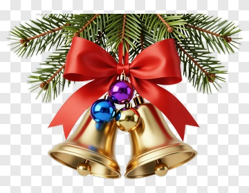 Christmas Bells With Pine Branch And Ribbon PNG