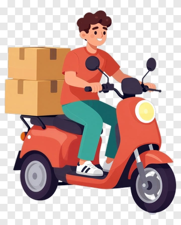 Delivery Person Riding A Scooter With Boxes PNG