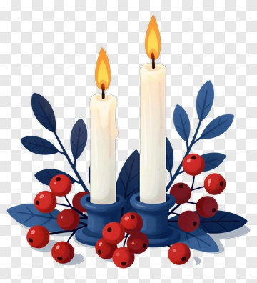 Candles With Berries And Leaves PNG
