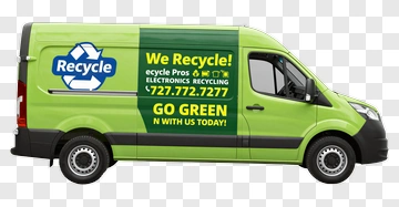 Green Recycling Van With Contact Information PNG