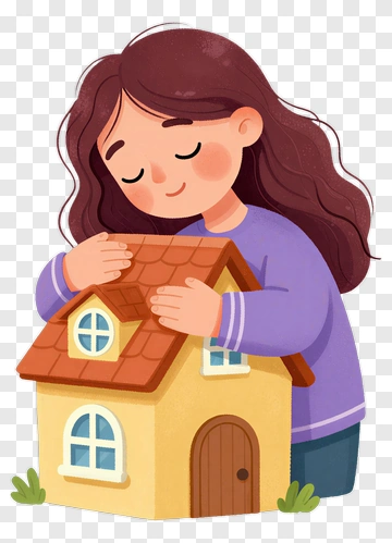 Girl Hugging A Cartoon House PNG