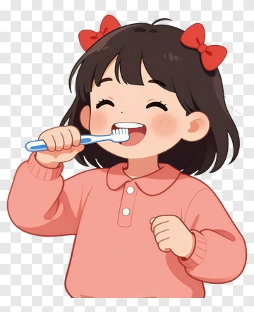Cartoon Girl Brushing Her Teeth PNG