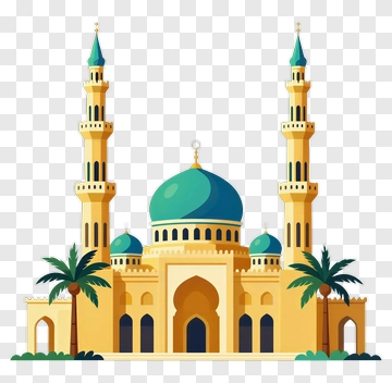Colorful Mosque With Palm Trees PNG