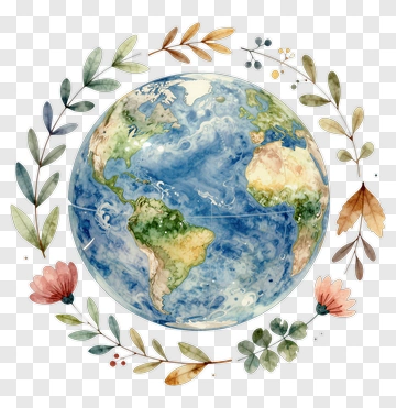 Watercolor Earth Surrounded By Floral Elements PNG